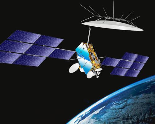 Source : Représentation du satellite W2A, Thales Alenia Space, Le satellite fut lancé le 3 avril 2009, Courtesy ILS International Launch Services.