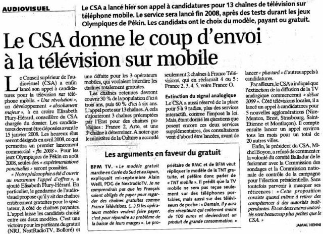 Le CSA donne le coup d’envoi à la télévision sur mobile