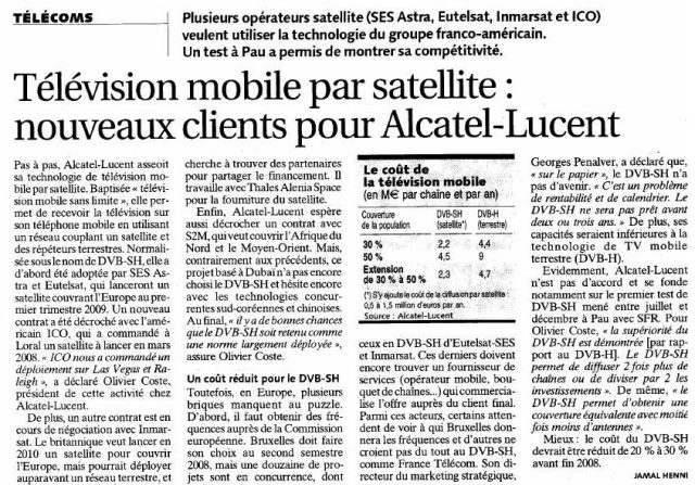 Télévision mobile par satellite : Nouveaux clients pour Alcatel-Lucent