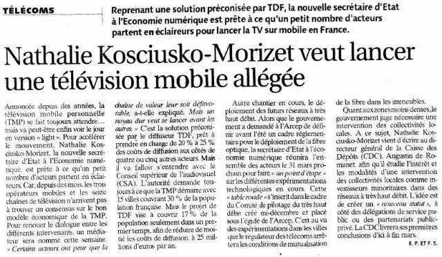 Nathalie Kosciusko-Morizet veut lancer une télévision mobile allégée