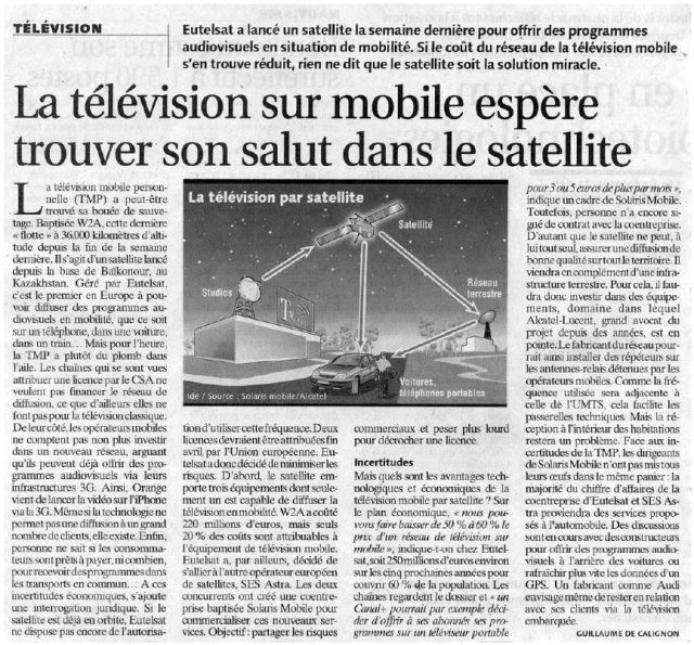 La télévision sur mobile espère trouver son salut dans le satellite
