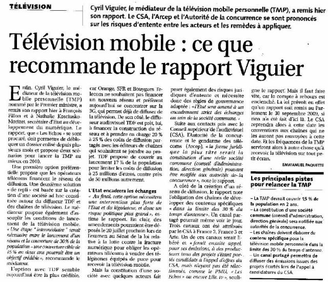 Télévision mobile : Ce que recommande le rapport Viguier