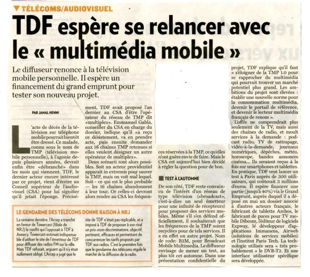 TDF espère se relancer avec le multimédia mobile