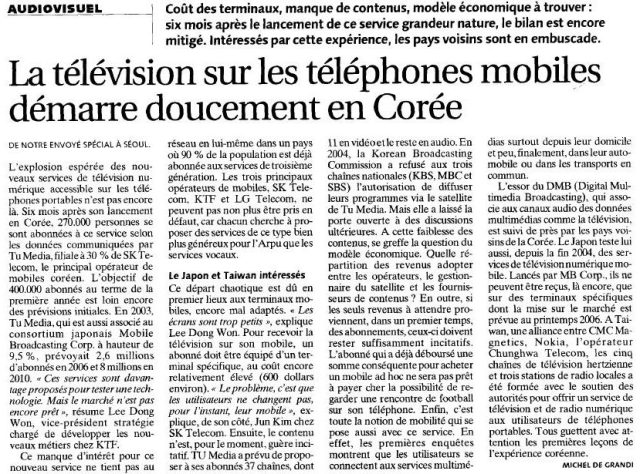 Corée : La télévision sur les téléphones mobiles démarre