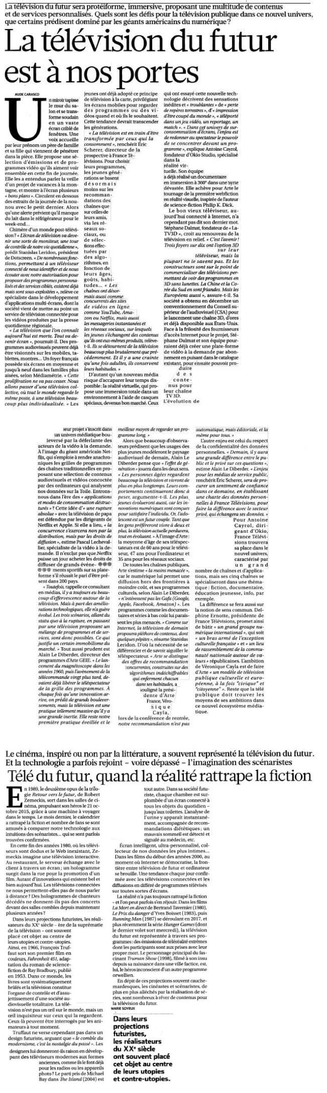 Source : Article « La télévision du futur est à nos portes », extrait du quotidien La Croix, 14 novembre 2015.