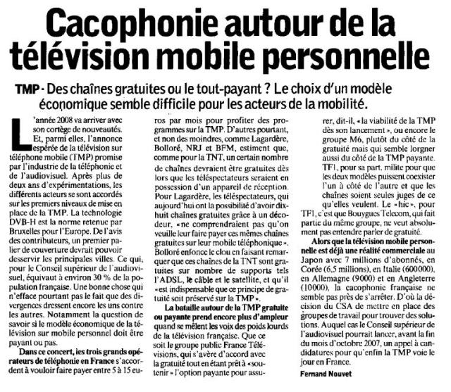 Cacophonie autour de la télévision mobile personnelle